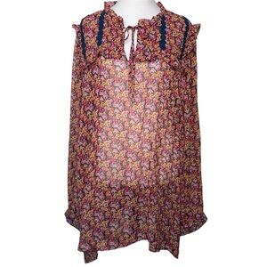 EMILY LOVELOCK Pink Floral Puff Sleeve Boho Blouse Top Ruffle Size 3X